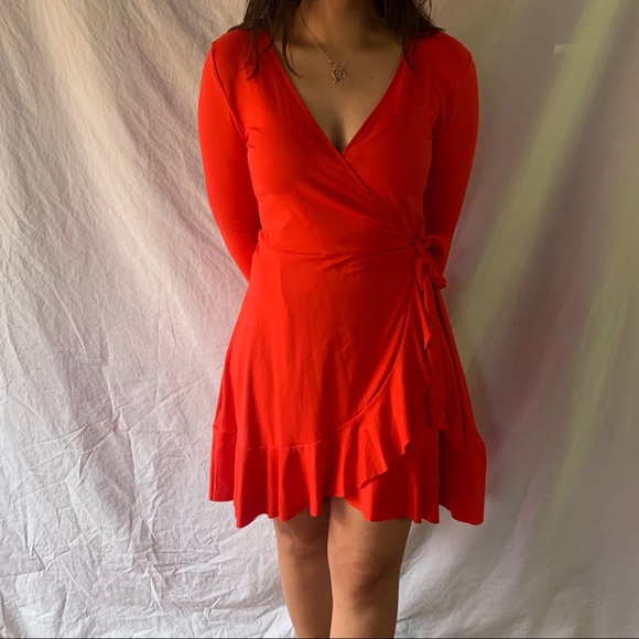 H&M Dresses Bright Red Faux Wrap Dress Poshmark — free download